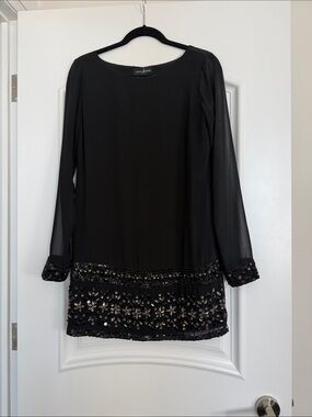 Guess by Marciano Black Long-Sleeve Beaded Tunic Dress